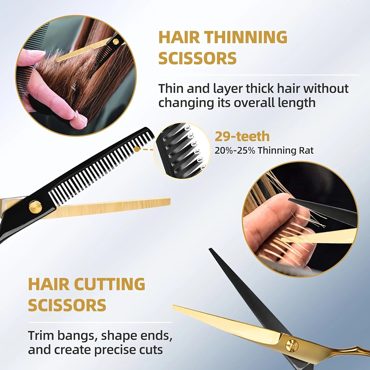 Professional stainless steel hair cutting scissors set with thinning shears and combs