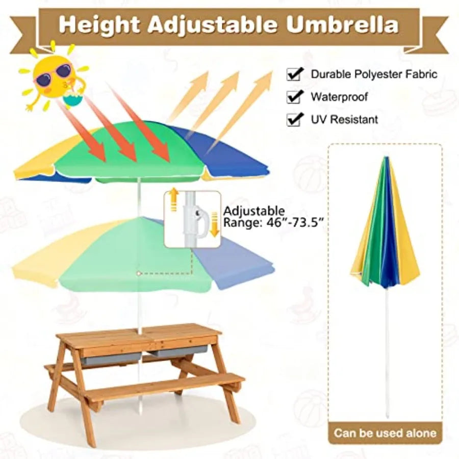 YAO HUI HUANG Wooden Outdoor Picnic Table With Sensory Bins