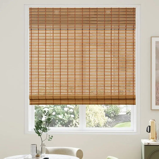 Bamboo Roman Shades With Valance Cover Cordless Indoor Blinds