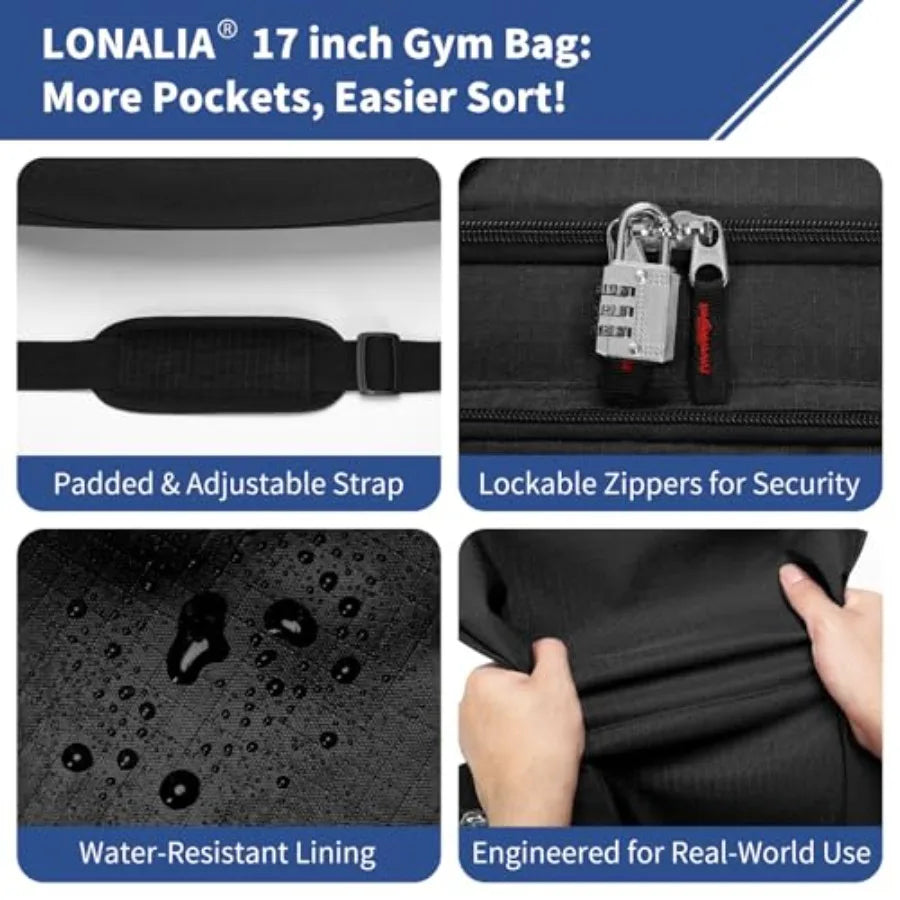 30L Gym Sport Duffle Bag - 17 inch Carry on Weekender Overnight Bag for Travel, Workout, Fitness -30L by S And B Enterprise