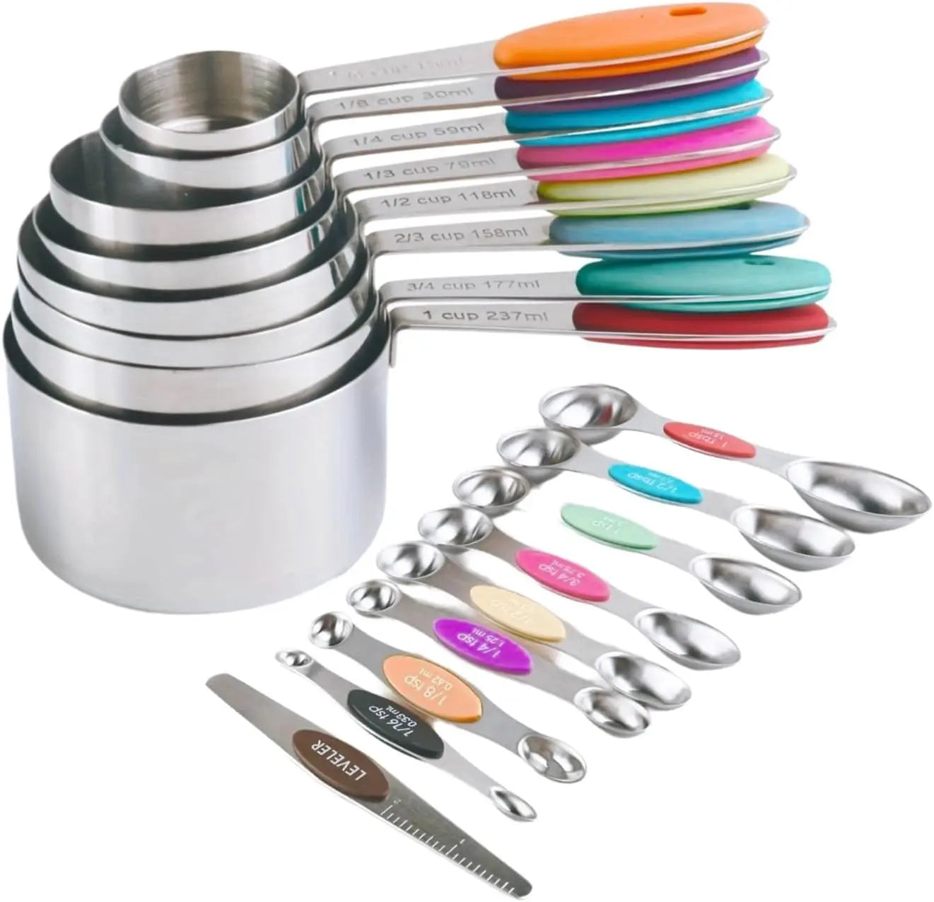 Measuring Cups And Spoons Set Of 5/10/17 Piece, Stainless Steel Nesting Measuring Cups Set With Silicone Handles, Kitchen Utensils For Cooking And Baking by S And B Enterprise
