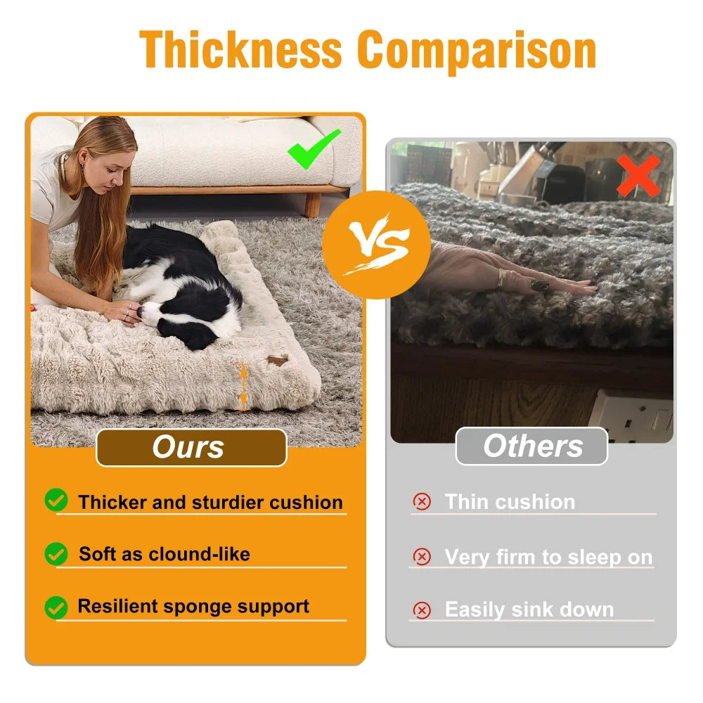S And B Enterprise Ultra Plush Dog Bed – large cream cushion, thicker squishy mattress vs thin alternatives.
