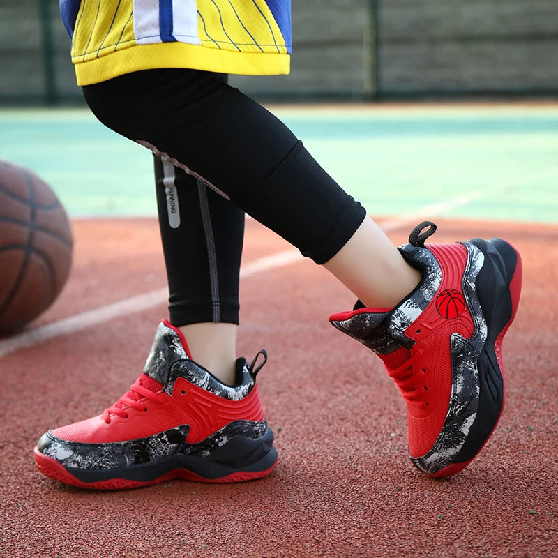 NONECN Kids Breathable HighTop Basketball Sneakers With Star Pattern