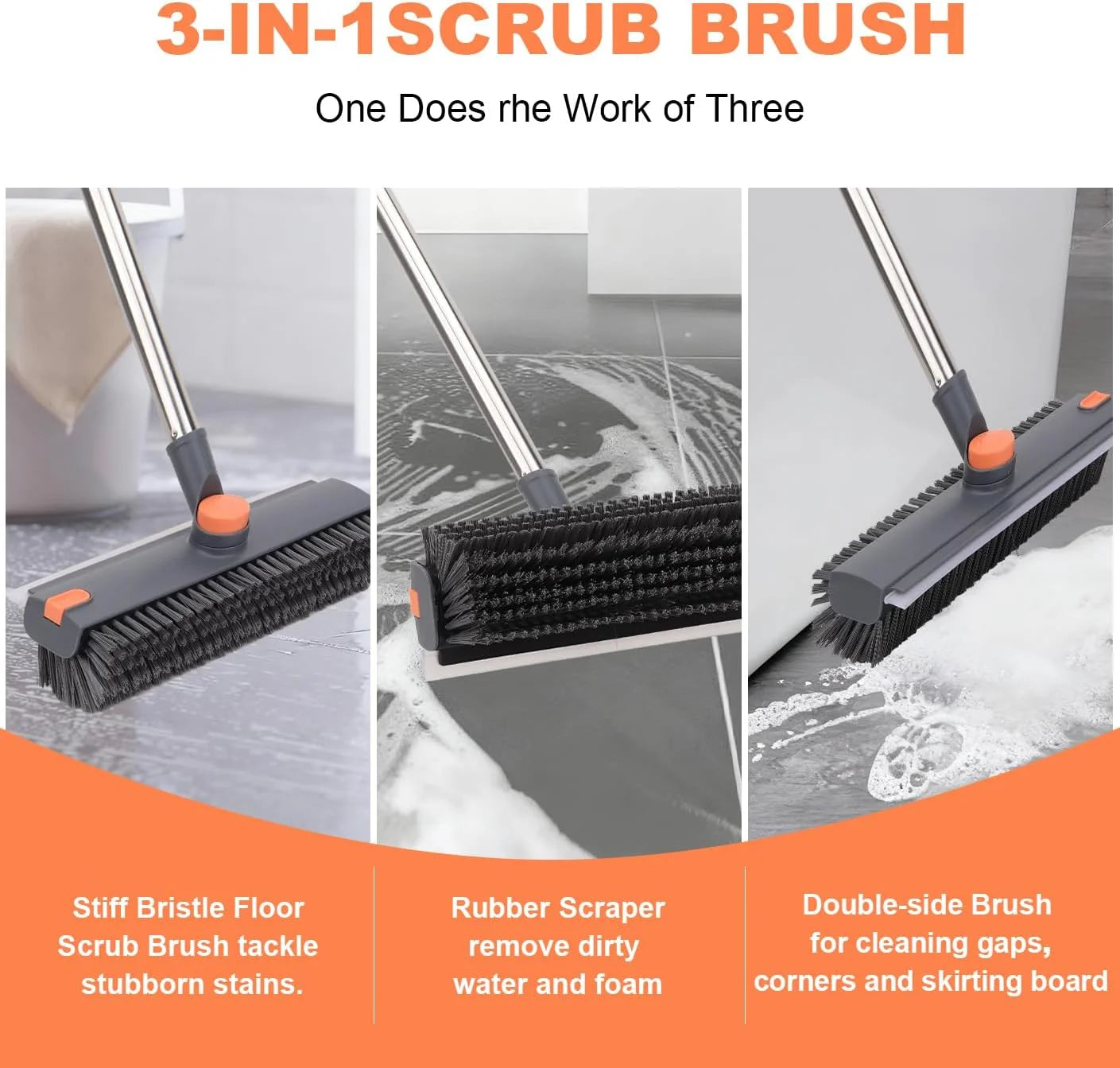 Floor Scrub Brush With Long Handle 3-In-1 Heavy Duty Scrubber by S And B Enterprise