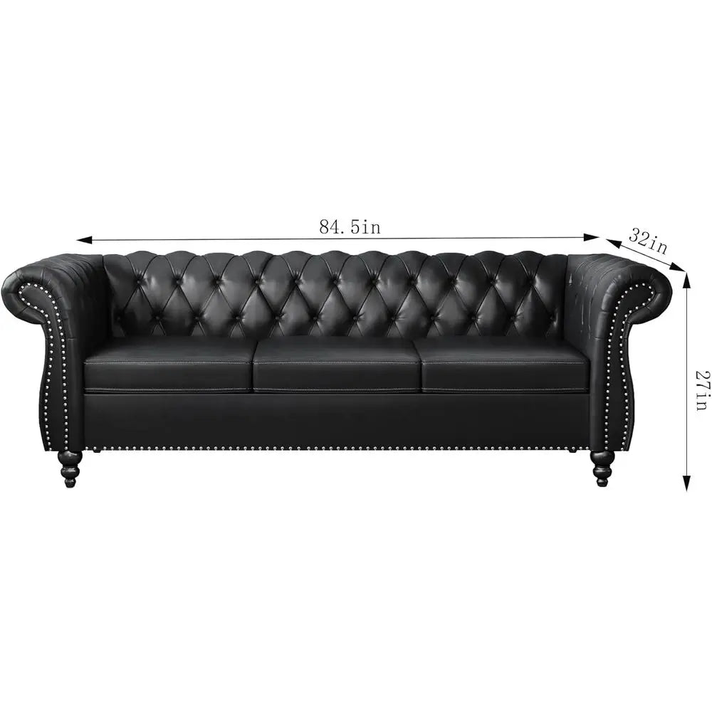 Chesterfield Leather Sofa And Loveseat Set With Scroll Arm by S And B Enterprise