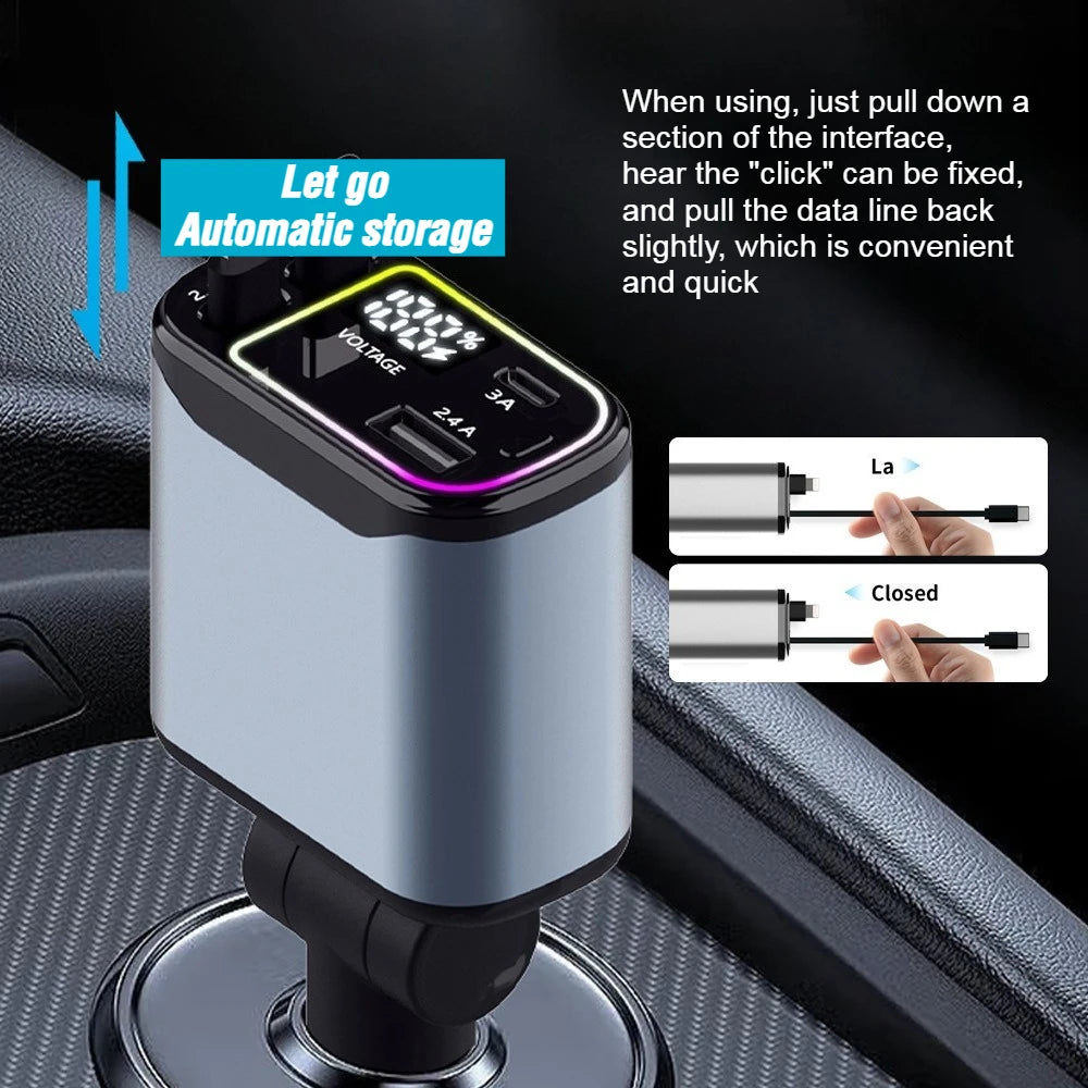 4-In-1 Retractable Car Charger With USB-C And 8-Pin Cables by S And B Enterprise