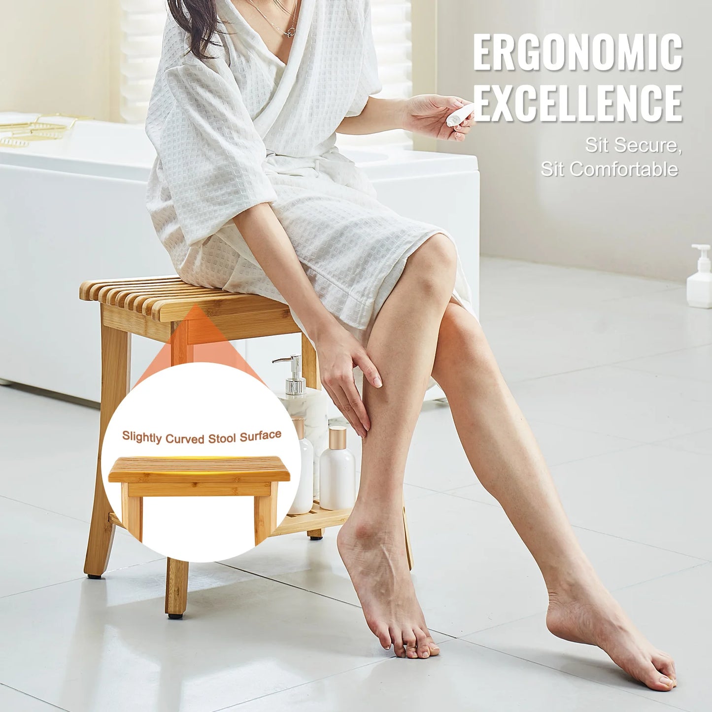 SucceBuy Bamboo Shower Bench 19.1x11.3x18.3 in Waterproof Shower Stool Chair with Storage Shelf 330lbs Load Capacity Spa Seat by S And B Enterprise