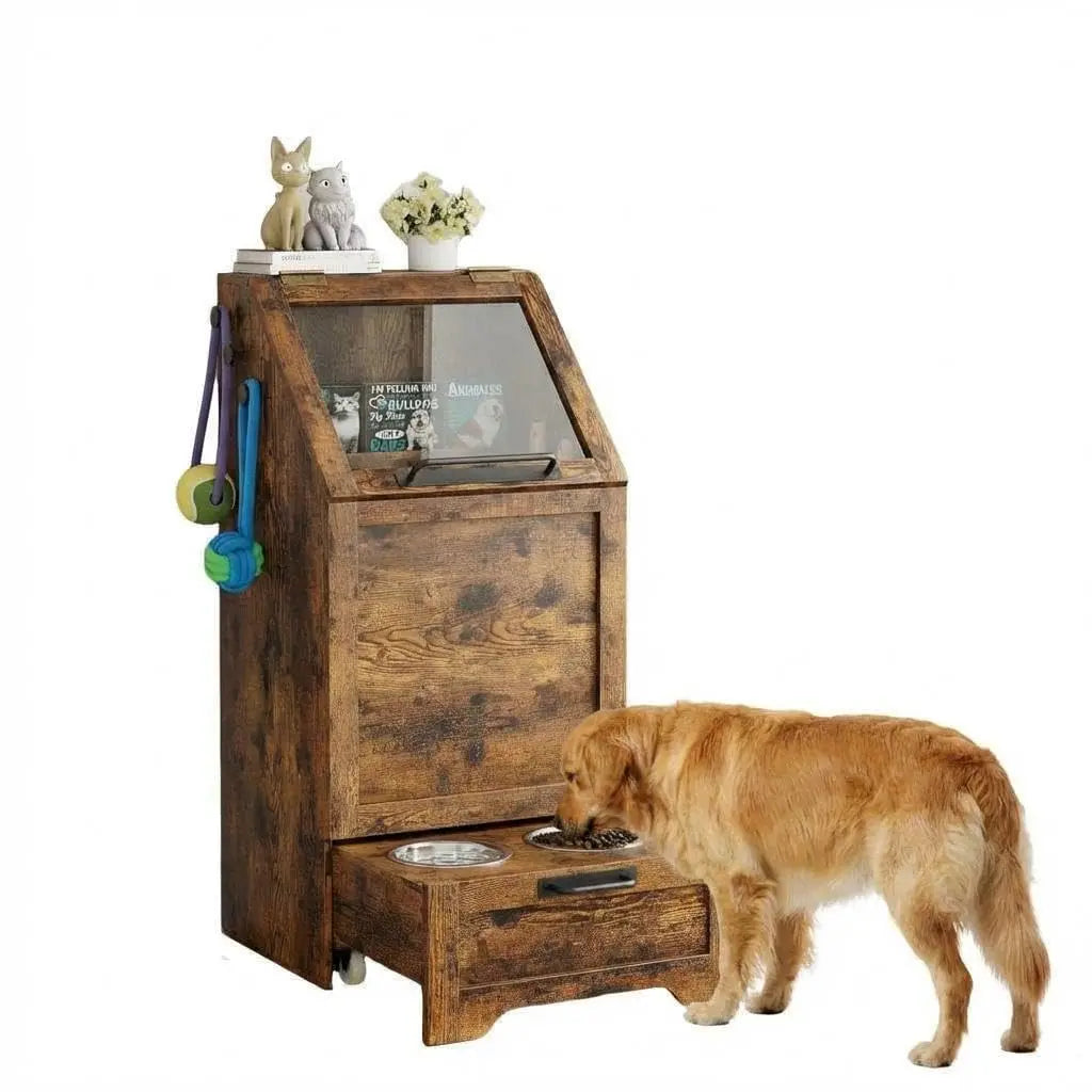 HiMISS Dog Feeding Station With Storage Cabinet And Hanger