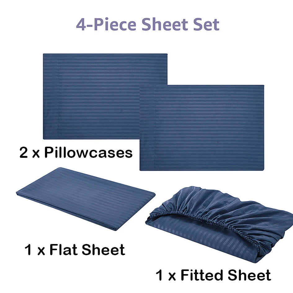 Battilo 4-piece bed sheet set by S And B Enterprise in blue striped; includes fitted sheet, flat sheet, 2 pillowcases.