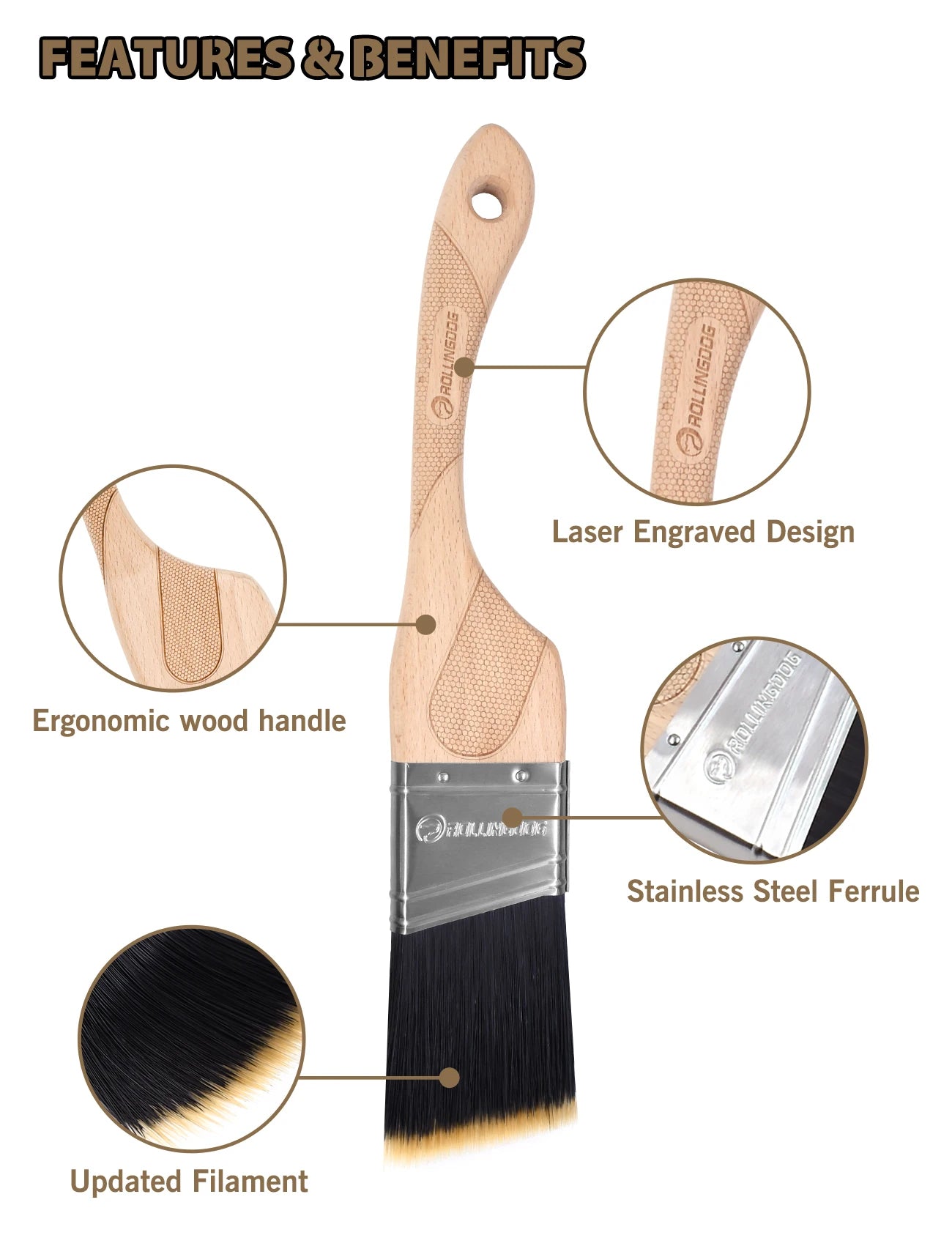 ROLLINGDOG Angled Paint Brush Set for Precise Trim Work