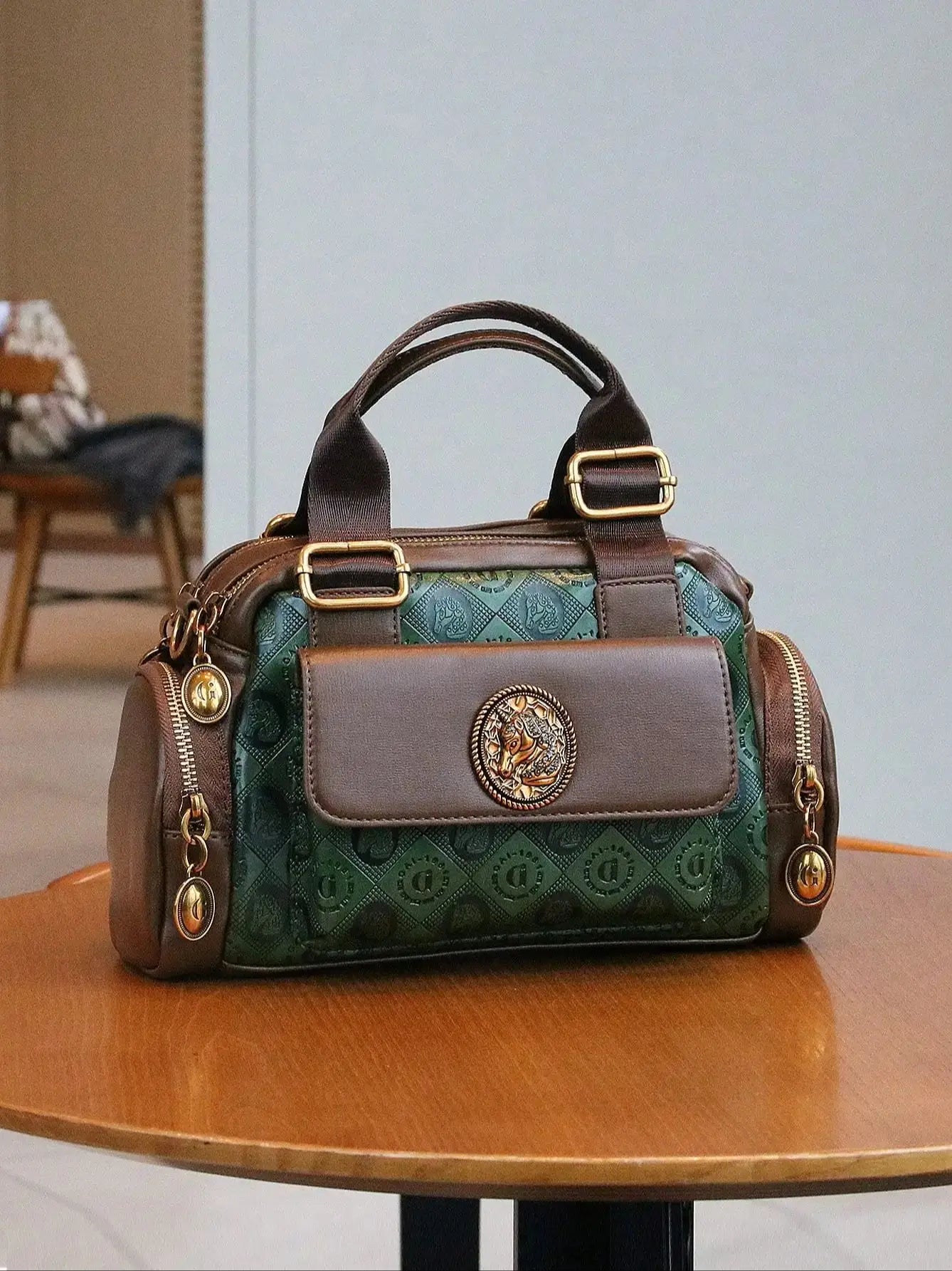 NONECN Fashion Multi Pocket Shoulder Bag Leather Box Style