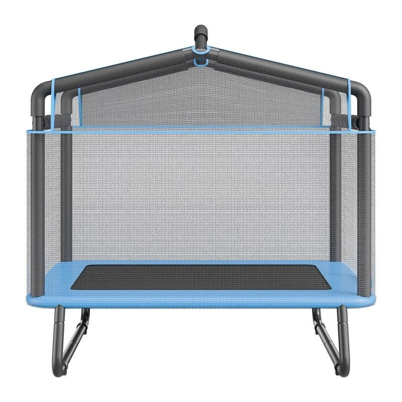 6FT kids trampoline with blue frame padding and safety enclosure net