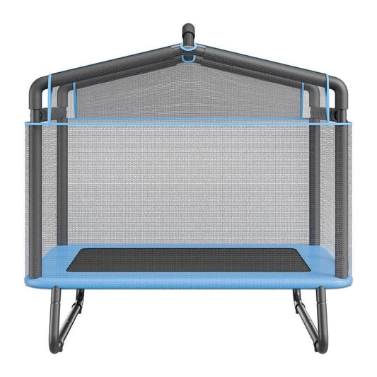 6FT kids trampoline with blue frame padding and safety enclosure net