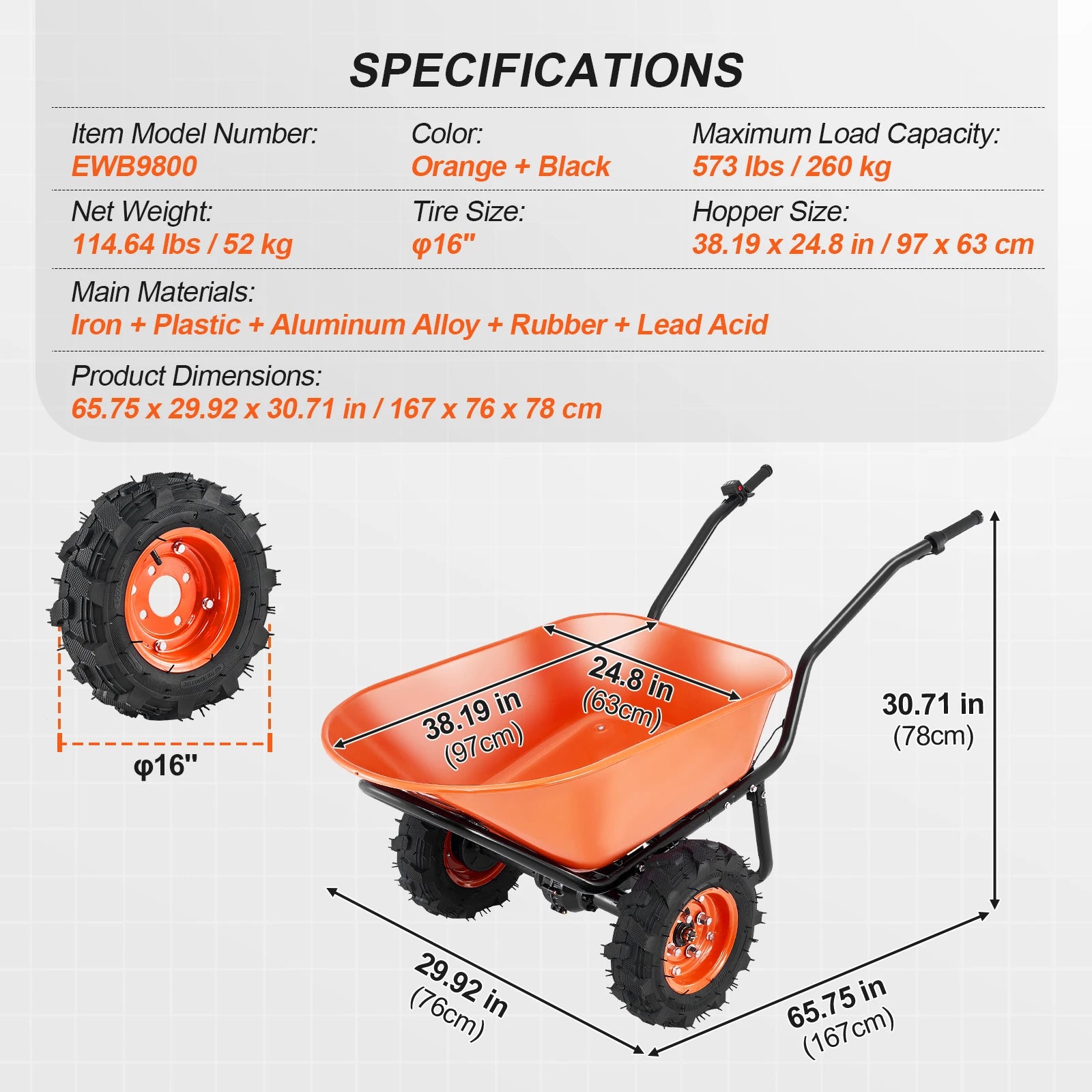SucceBuy 500W Electric Wheelbarrow Cart For Garden Utility Dump Cart by S And B Enterprise