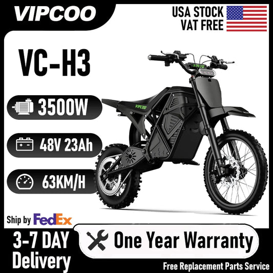 VIPCOO H3 Electric Dirt Bike 3500W 48V 23Ah Fat Tire