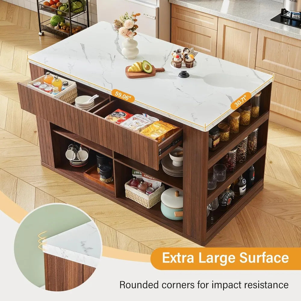 Modern Kitchen Island With Faux Marble Top And Two Drawers by S And B Enterprise