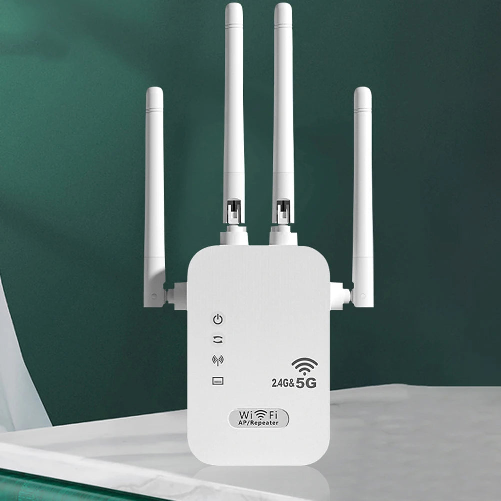 1200Mbps Wireless WiFi Repeater with WAN/LAN Port Dual-Band 2.4GHz/5GHz WiFi Signal Amplifier 4 Antennas WiFi Enhancer for Home