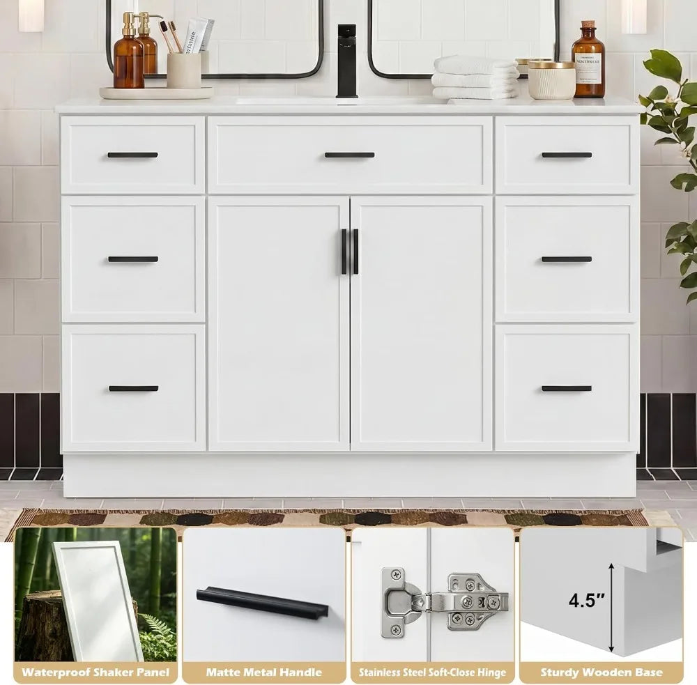 48" Bathroom Vanity with Sink, Farmhouse Cabinet, 2 Soft Close Doors & 6 Drawers, White by S And B Enterprise