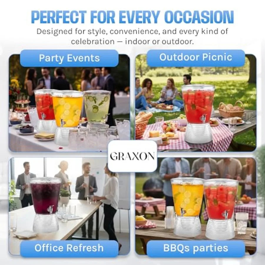 Drink Dispenser 2.5-Gallon by GRAXON; large plastic beverage dispenser for parties, easy to assemble and wash