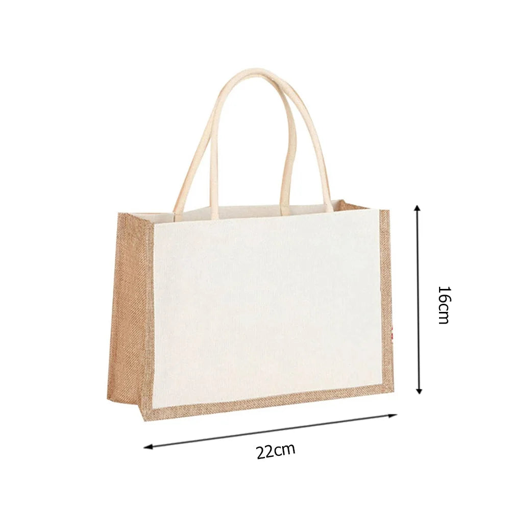 Alloet Burlap Jute Tote Bag Casual Reusable Shopping Bag
