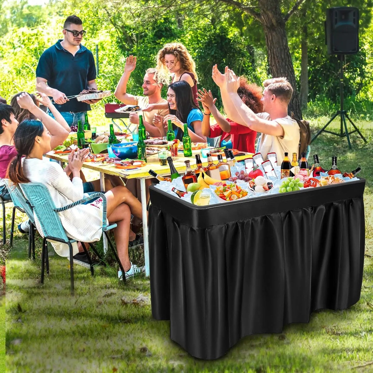 Folding Ice Cooler Table With Skirt Drain Hose Bucket