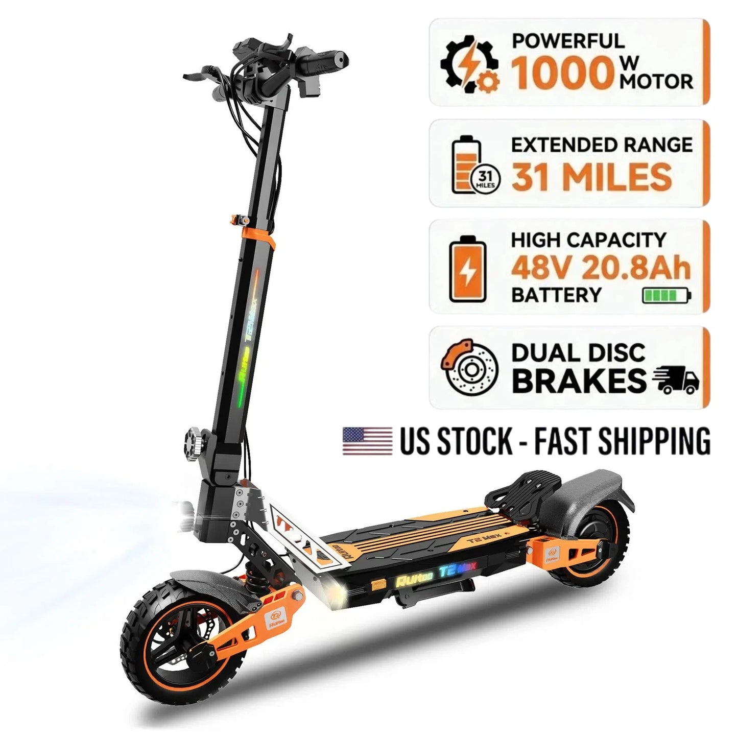 Electric Scooter for Adults, 1000W Motor, 48V 20.8Ah Battery, 31 Miles Range, 10" Off-Road Tires, Foldable E Scooter with LED Display and Disc Brake by S And B Enterprise