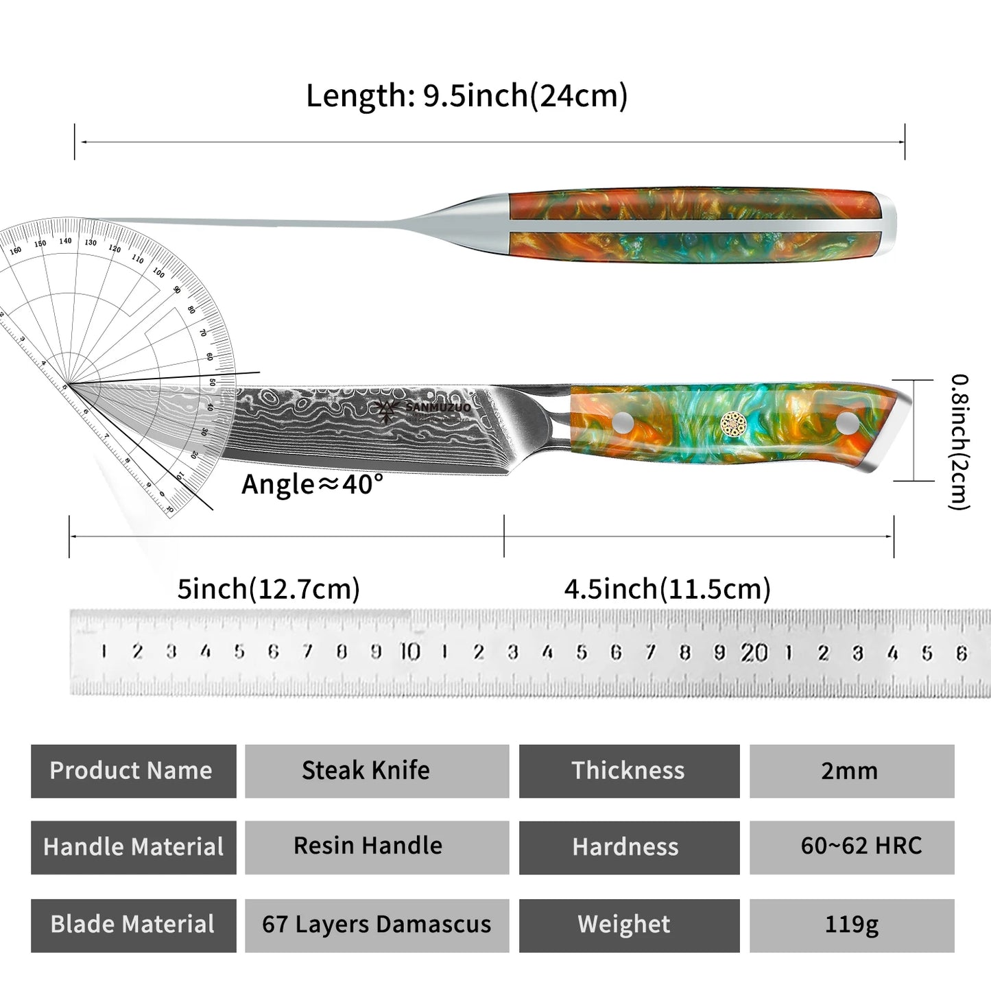 SANMUZUO Damascus Steel 4-Piece Steak Knife Set Ultra Sharp