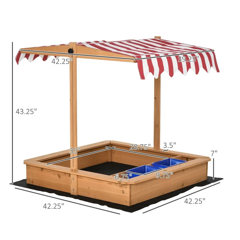 Kids Sandbox With Cover And Adjustable Canopy For Backyard