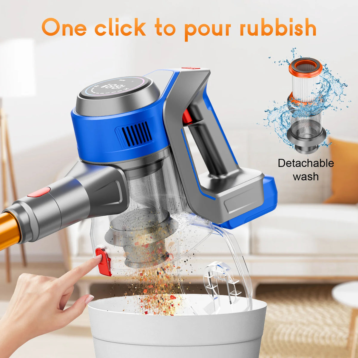 Honki cordless handheld vacuum cleaner, blue with detachable wash for wet and dry cleaning