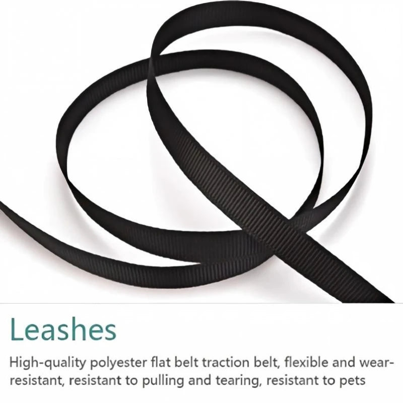 Black retractable dog leash with flat polyester belt for small to large dogs