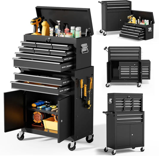 10-Drawer Rolling Tool Chest With Detachable Top Cabinet