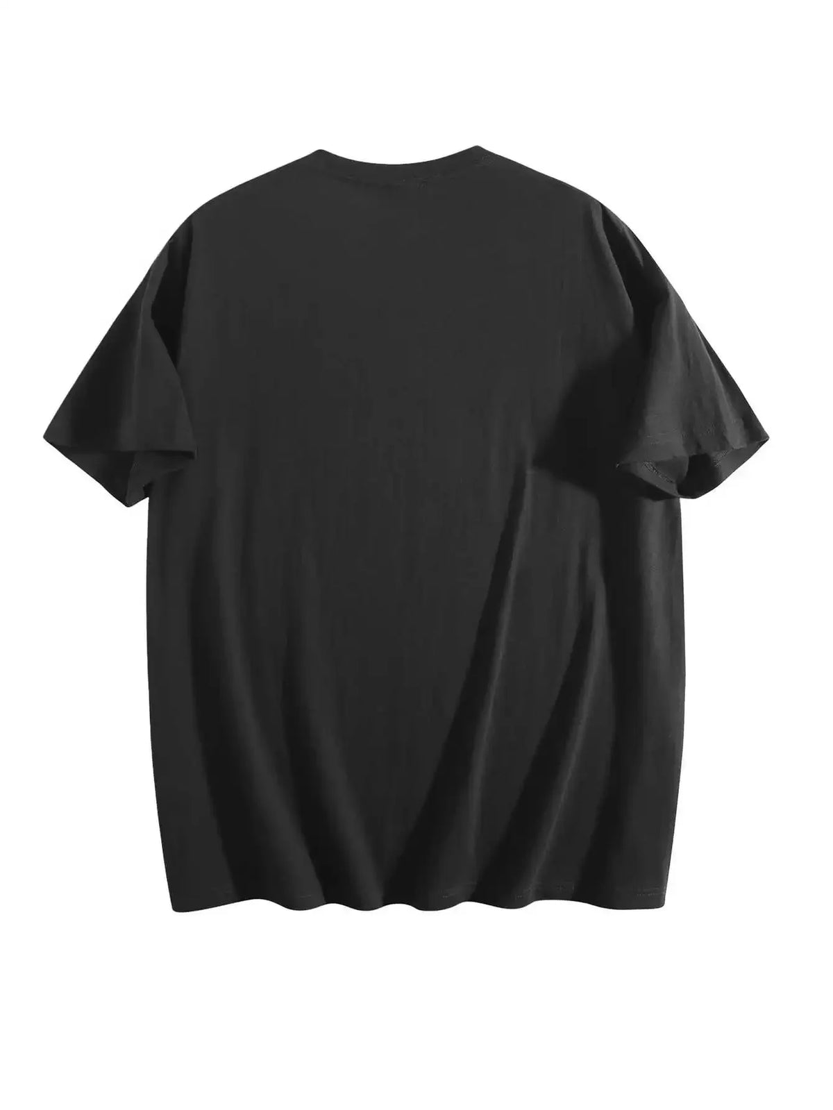 Men's black basic T-shirt, short sleeves, plain design (back view)