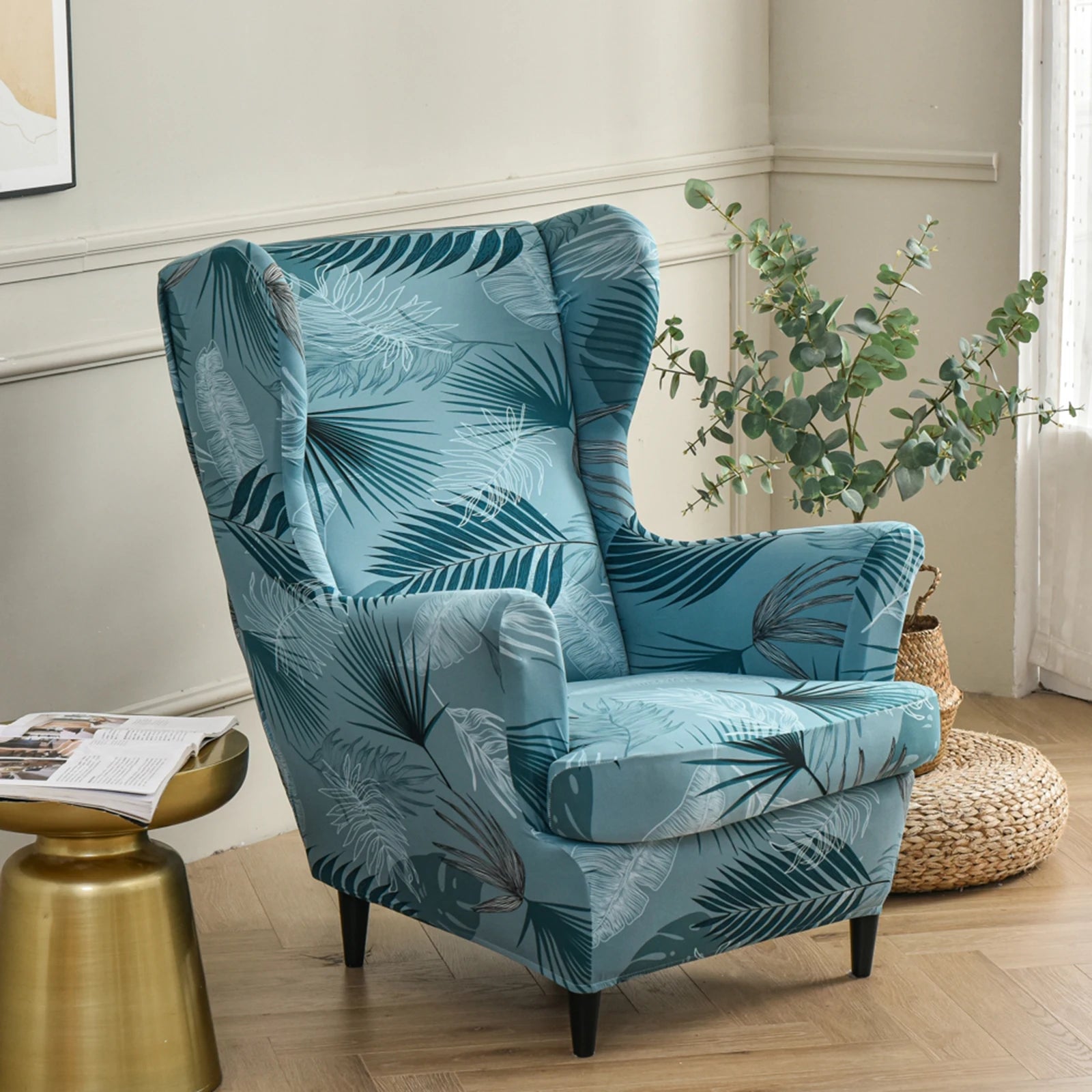Printed Wing Chair Cover Wingback Stretch Spandex Armchair Covers Nordic Removable Relax Sofa Slipcovers With Seat Cushion Cover by S And B Enterprise