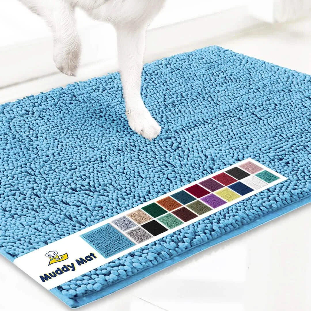 Muddy Mat blue microfiber doormat by S And B Enterprise, anti-slip, washable paw-cleaning rug