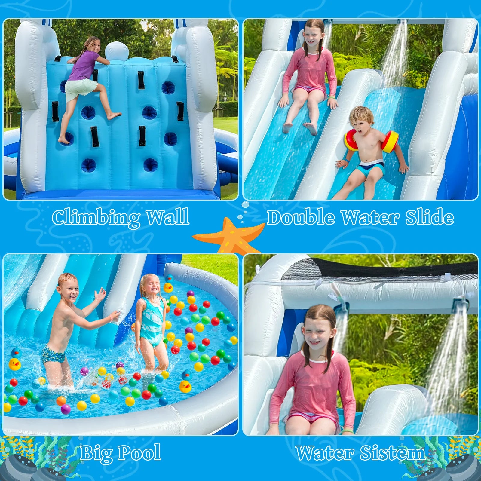 Blue & White Outdoor Inflatable Oxford Fabric Water Slide Pool for Kids, Dual Slides with Sprayers, Backyard Summer Fun Toy for Children by S And B Enterprise