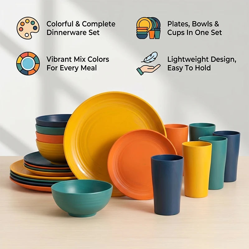 Wheat Straw Dinnerware Set For Eight Unbreakable Microwave Safe by S And B Enterprise
