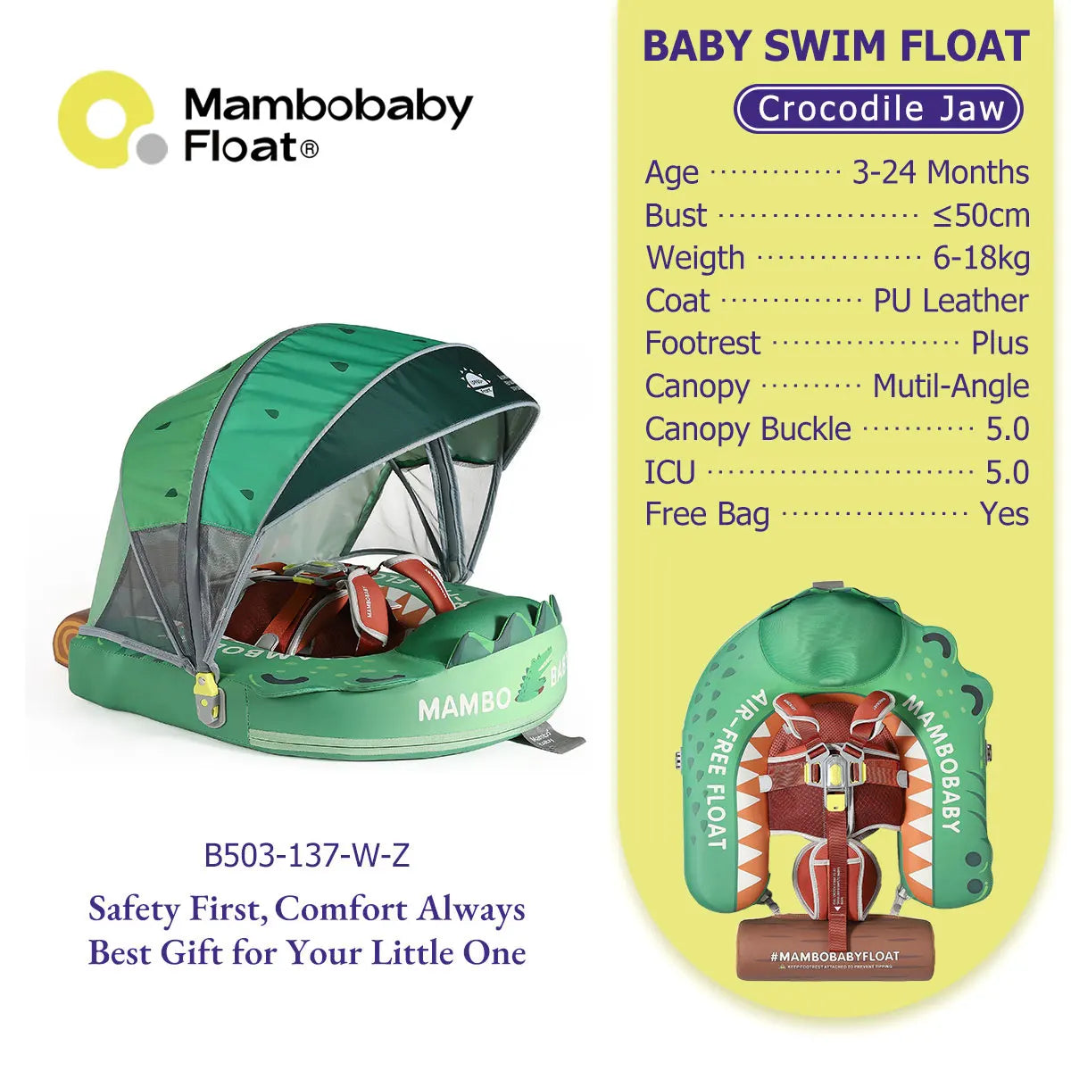 Mambobaby No-Inflation Baby Float With Safe Harness No Leaks
