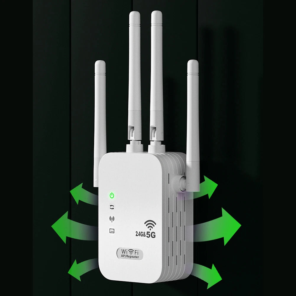 1200Mbps Wireless WiFi Repeater with WAN/LAN Port Dual-Band 2.4GHz/5GHz WiFi Signal Amplifier 4 Antennas WiFi Enhancer for Home