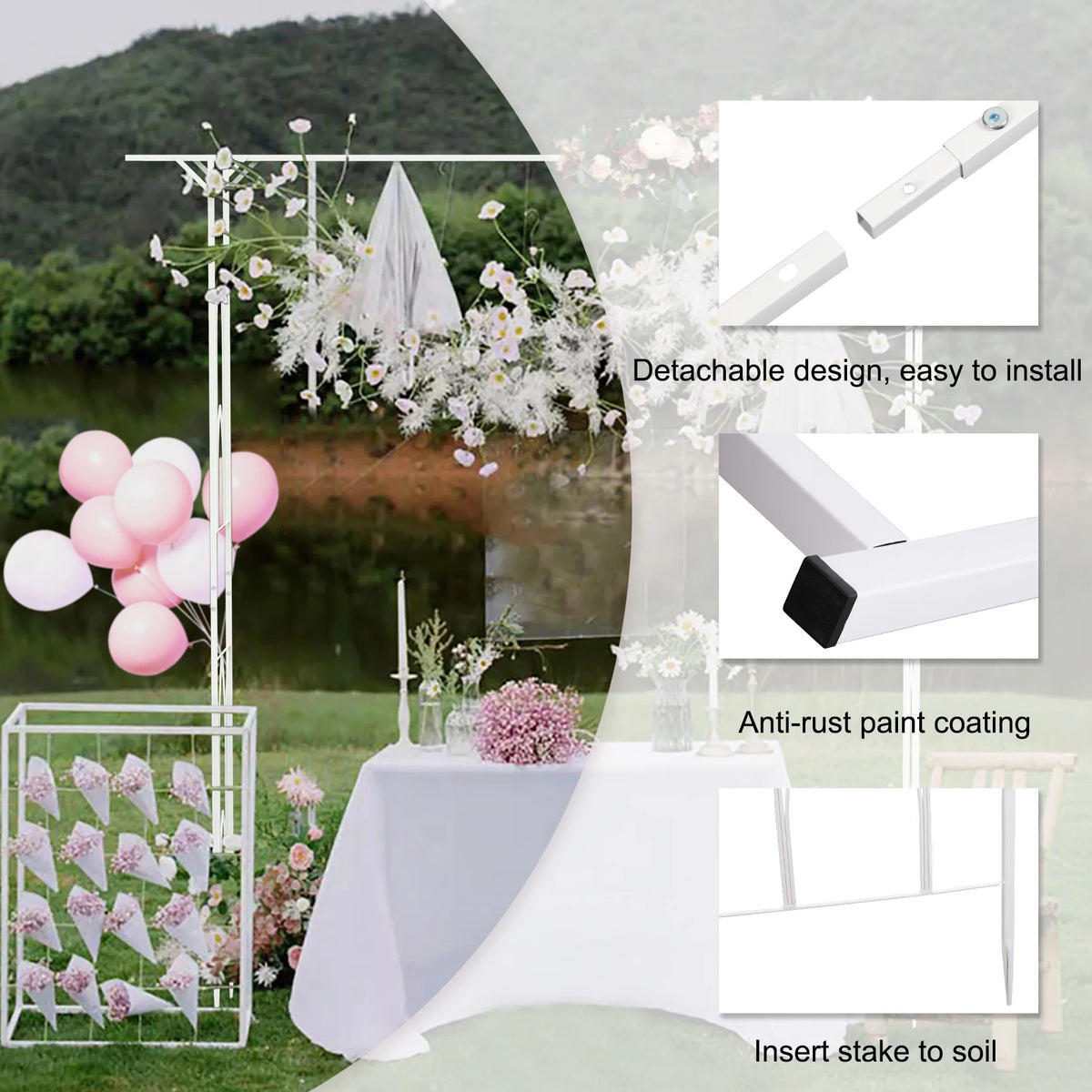 Stereoscopic white garden arch arbor by S And B Enterprise; sturdy metal outdoor wedding arch with anti-rust coating
