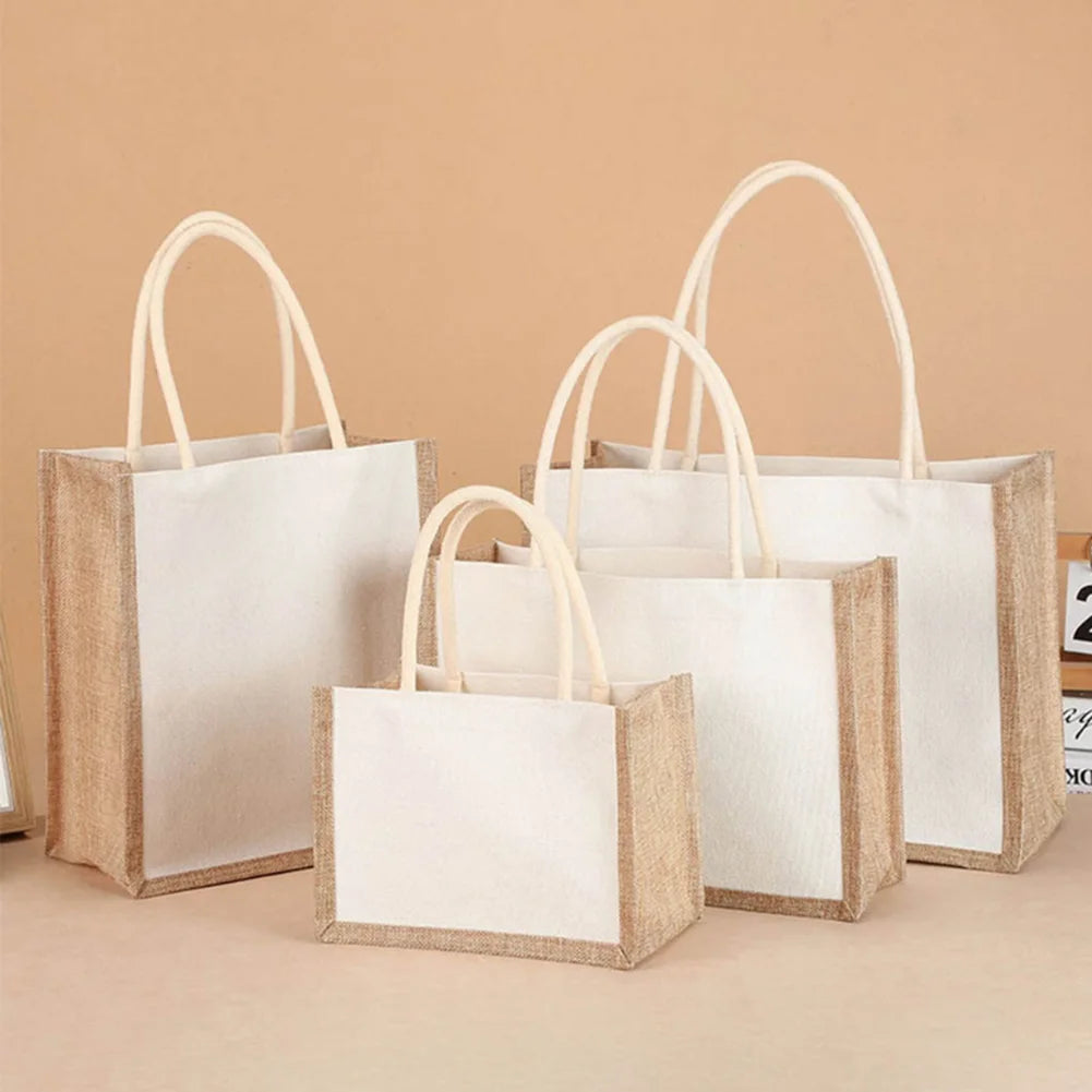 Alloet Burlap Jute Tote Bag Casual Reusable Shopping Bag