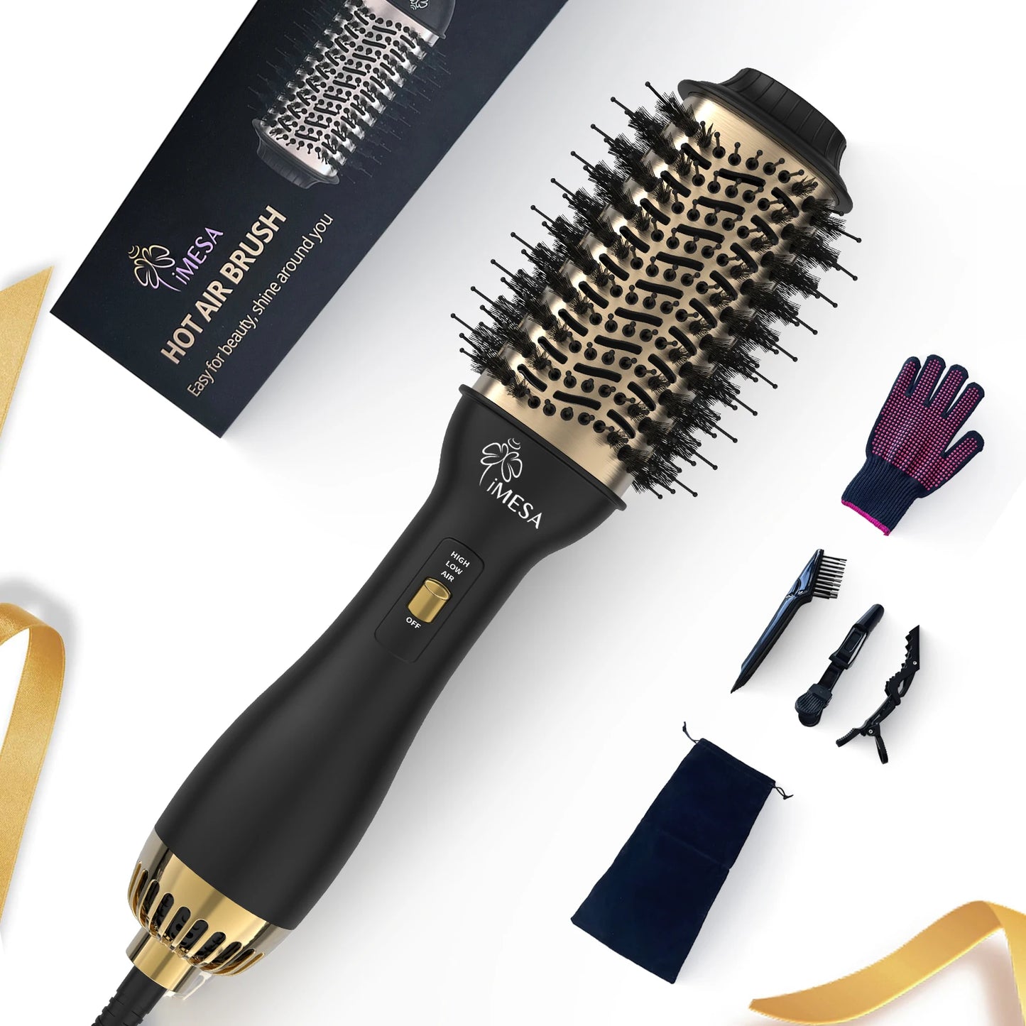 iMESA One-Step Hot Air Brush&Volumizer PLUS 2.0 Hair Dryer and Hair Styler New Black Golden Hair Curler Brush