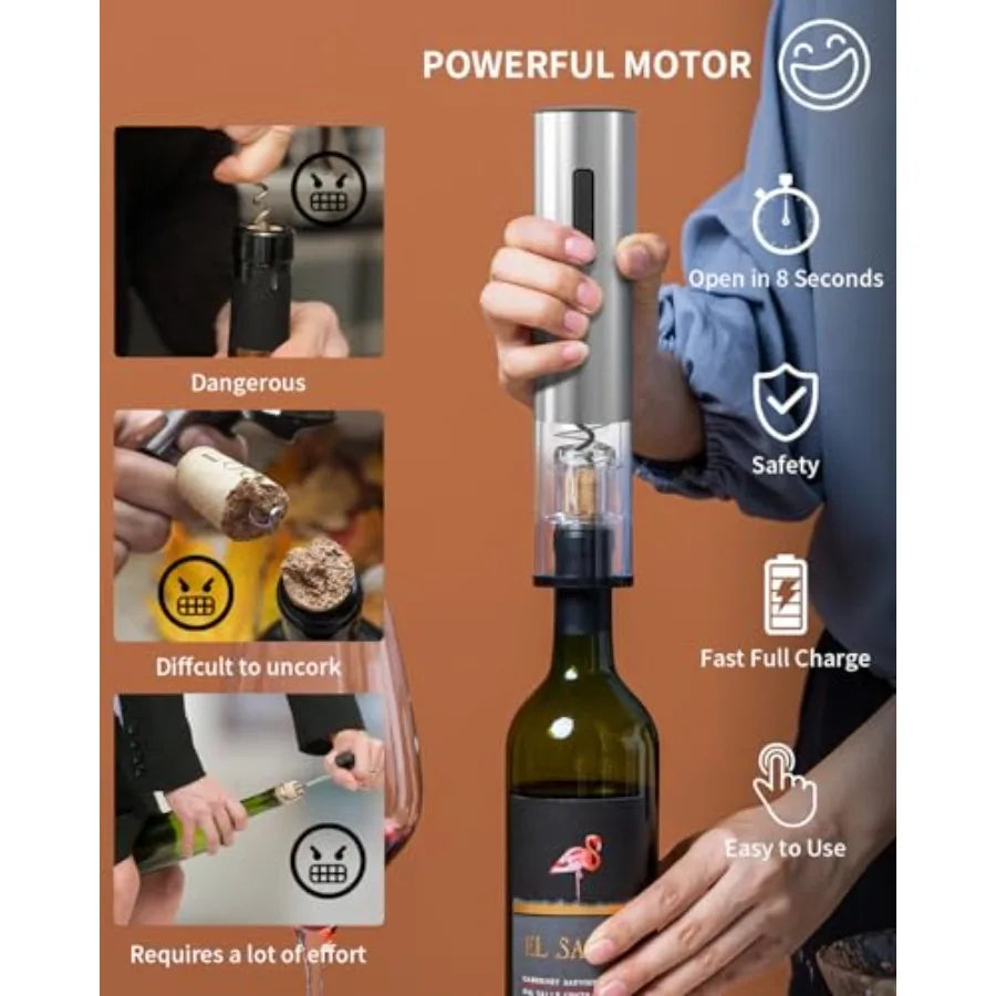 6-in-1 rechargeable electric wine opener set in stainless steel with foil cutter by S And B Enterprise