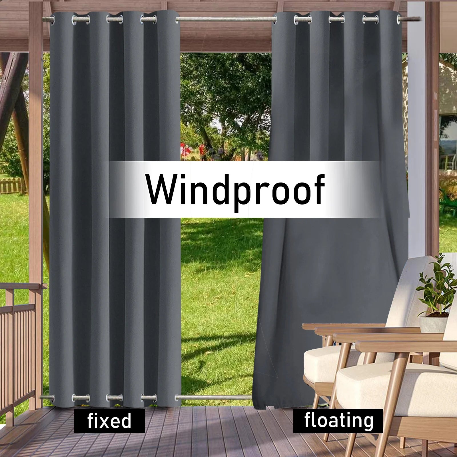 Patio Outdoor Curtain Waterproof Thermal Insulated Double Grommets Sun Block Windproof Window Curtains For Garden Drapes Porch by S And B Enterprise