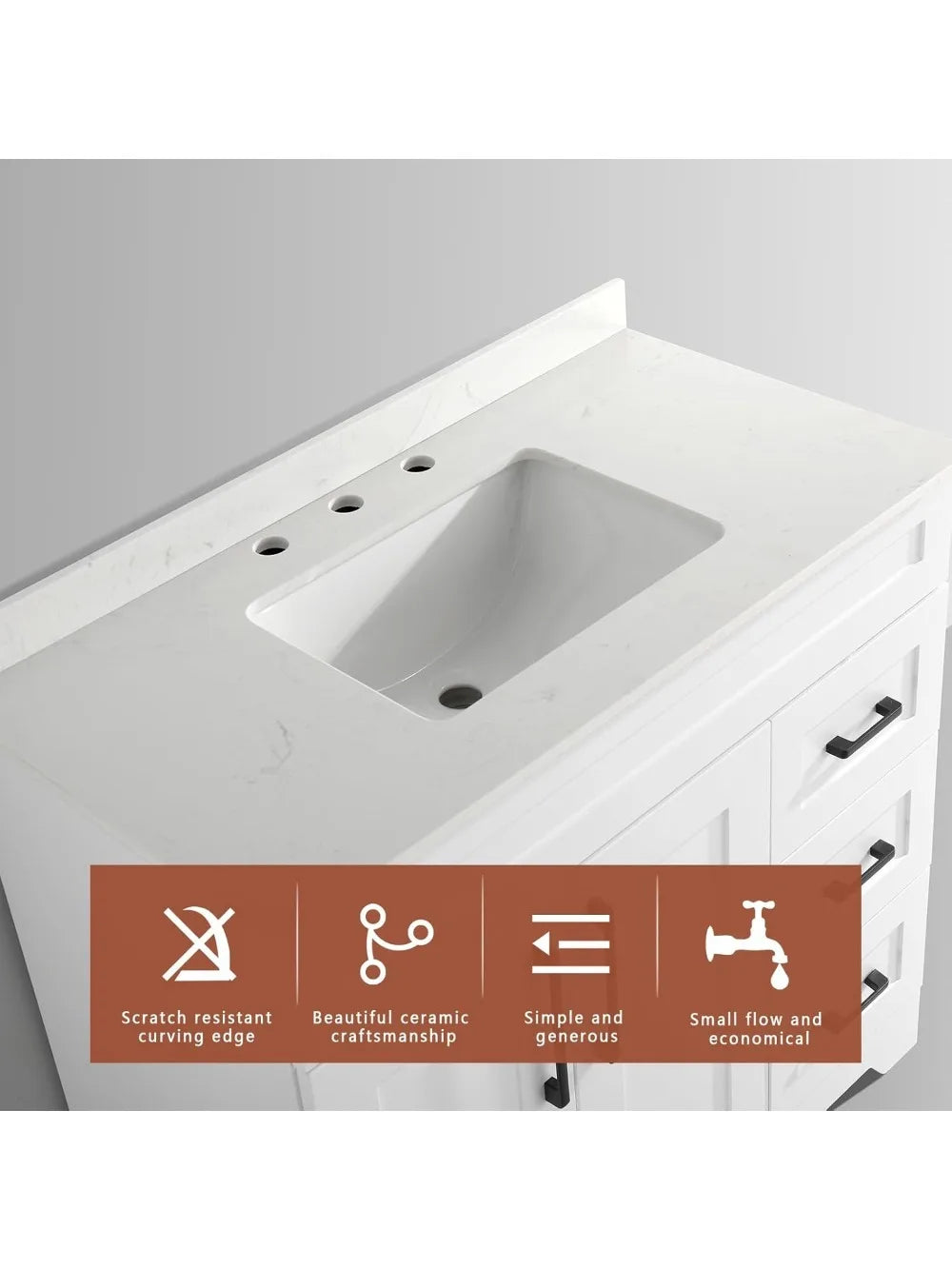 Luxurious Bathroom Vanity With Stone Countertop And Rectangle Sink