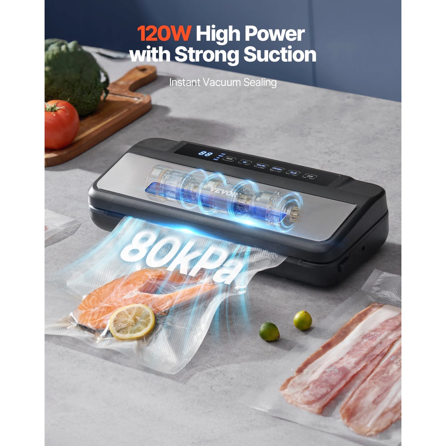 SucceBuy 80Kpa 120W Electric Vacuum Sealer Machine 7in1 Dry/Wet Food Sealer with Built-in Cutter Knife for Kitchen Food Storage