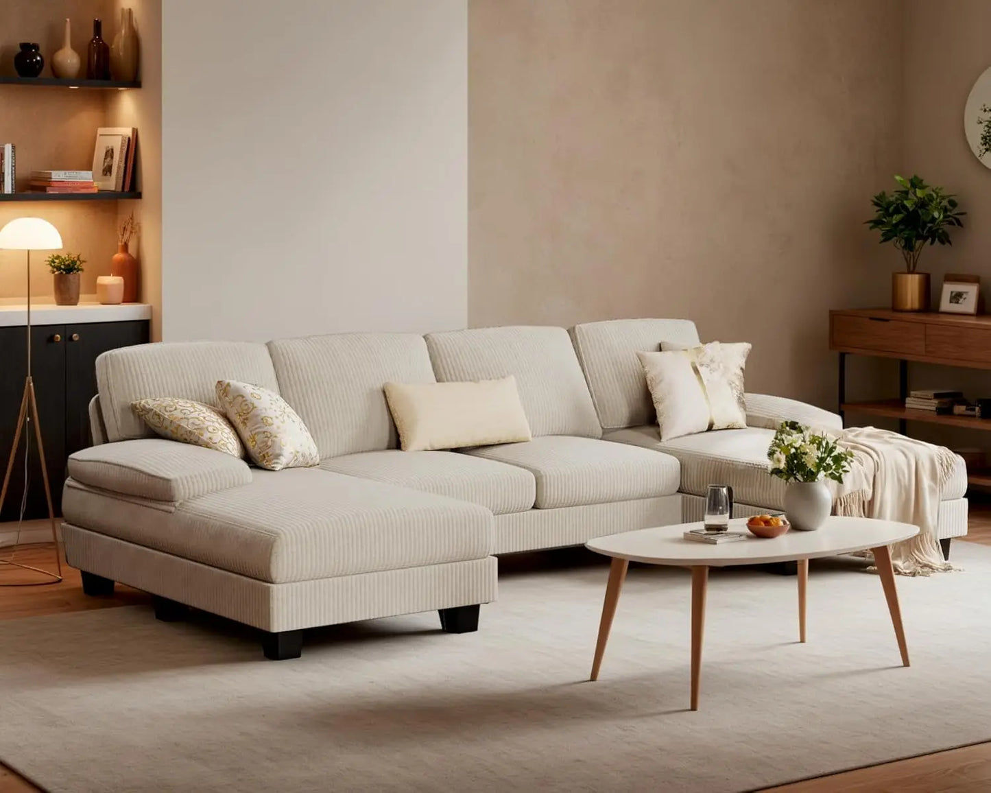Convertible Sectional Sofa U Shaped Modern Fabric Sleeper