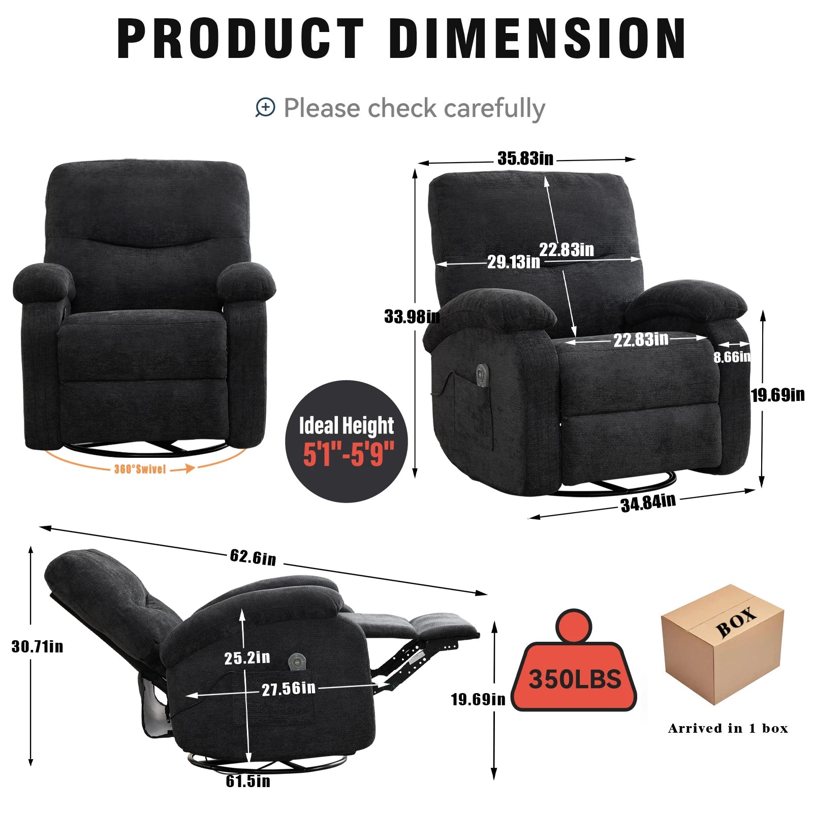 Power Lift Recliner Chair Massage Chair 360 Swivel Rocker Chair for Adults, 8 Vibrating Nodes by S And B Enterprise