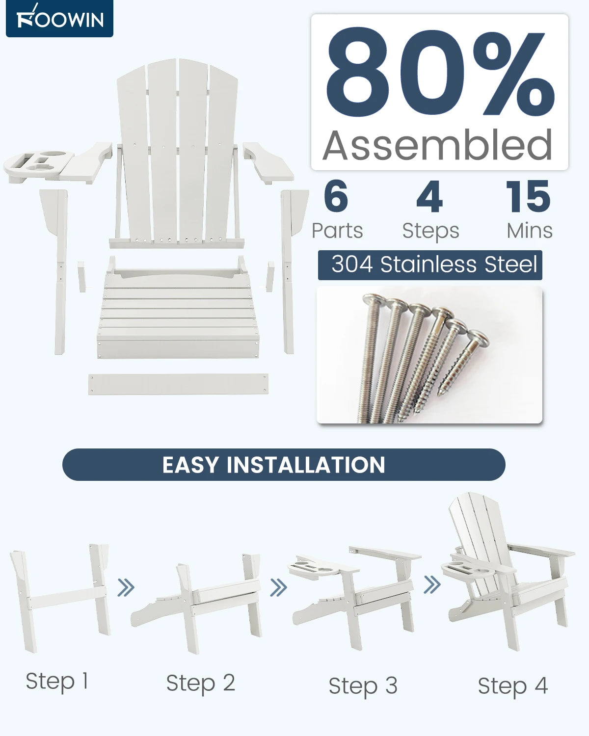 FOOWIN Folding Adirondack Chair With Cup Holder Outdoor by S And B Enterprise