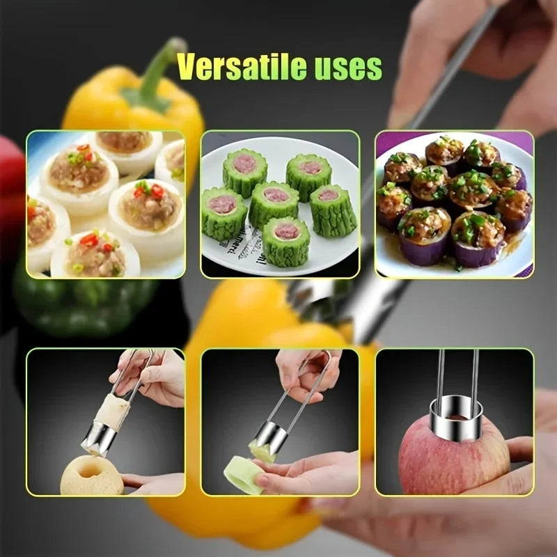 Stainless steel corer tool by S And B Enterprise; portable fruit and vegetable core remover for peppers and melons