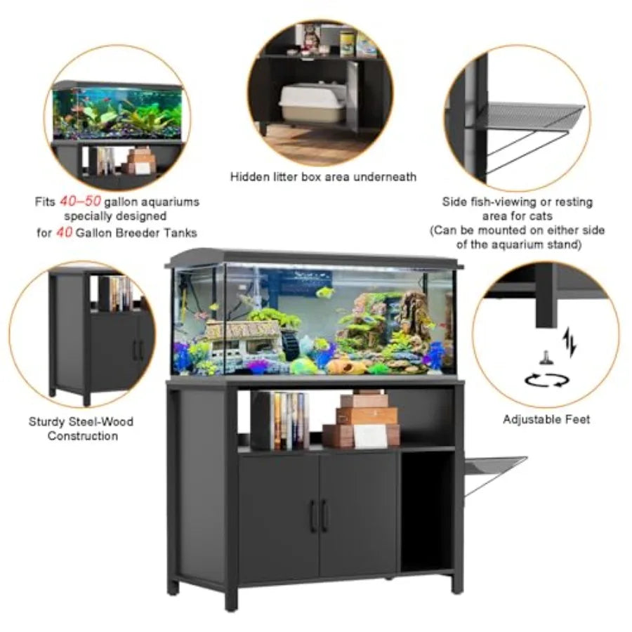 Breeder Tank Stand With Hidden Cat Litter Cabinet And Perch